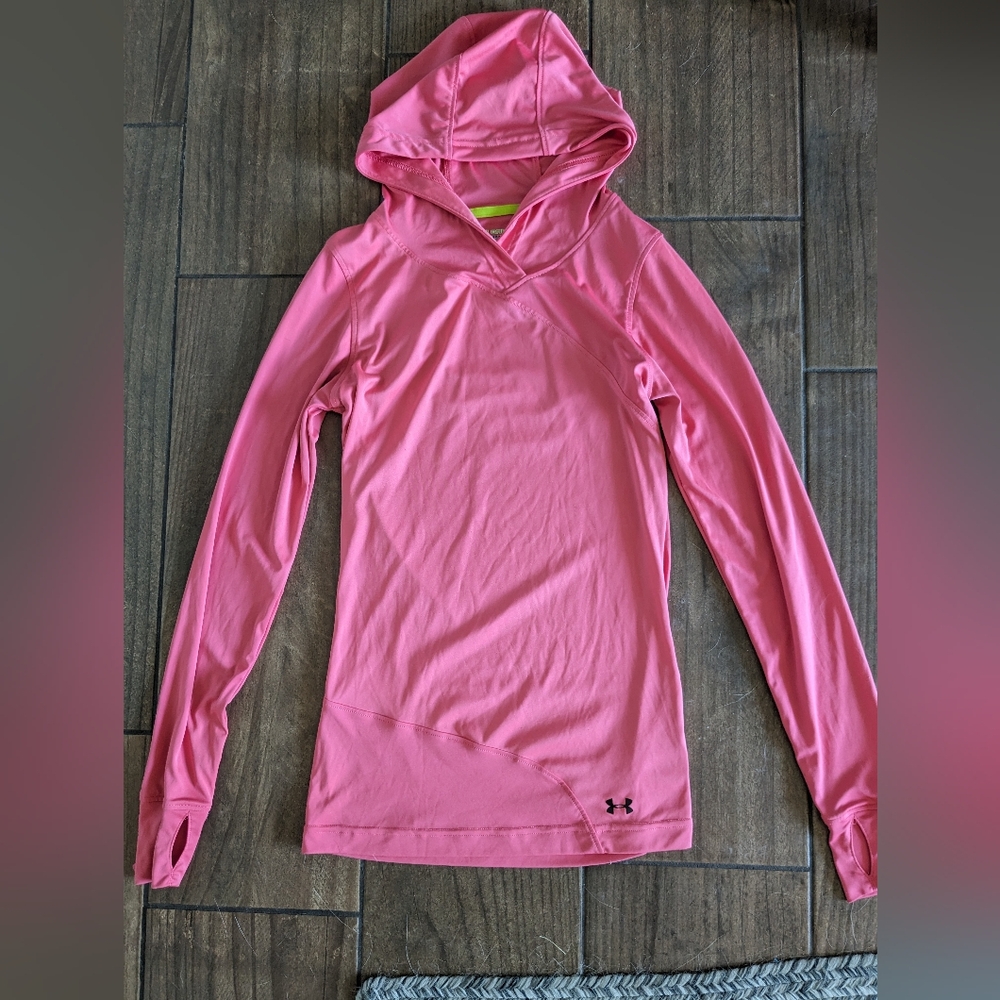 Under Armour Green Heat Gear Long Sleeve Hoodie Shirt, Size Small